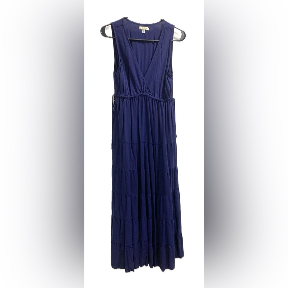 Max Studio Women's Sleeveless V-Neck Waist Side Tie Long Maxi Tiered Dress.Sz:S.